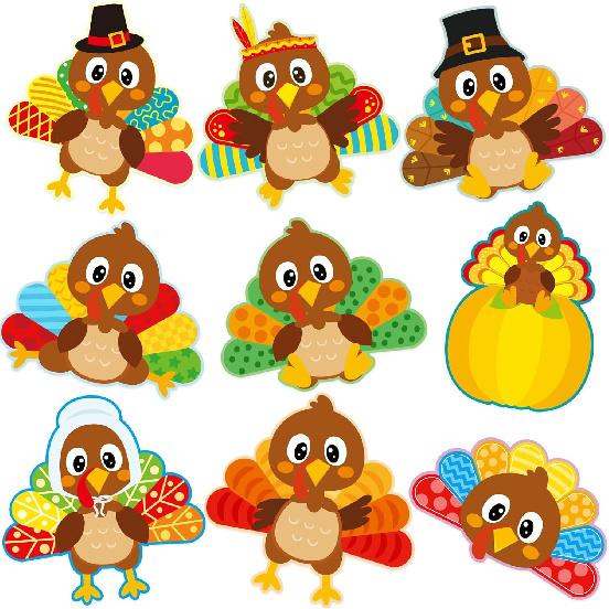 Treasure Cove Thanksgiving Turkey Cutouts Turkey Bulletin Board Decorations for Fall Classroom Decoration 45Pcs