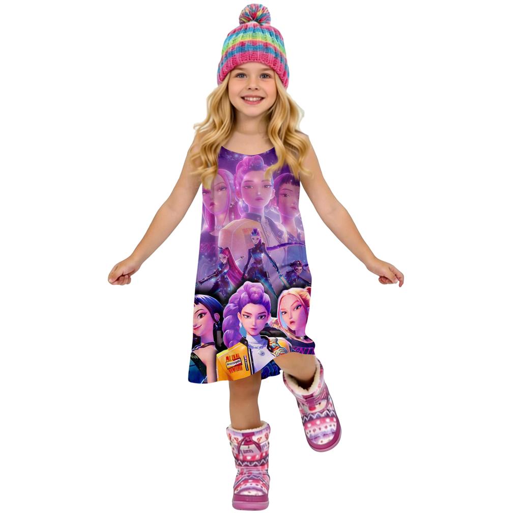 Children's Summer Round Neck Cartoon Print Dress