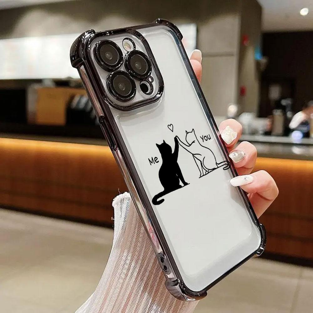 Black Cat Cartoon Art Phone Case for iPhone 11 13 15 16 17 Pro Max 14 Plus 17Air 16E 13 Pro 12 Mini 17Pro Shockproof Clear Cover