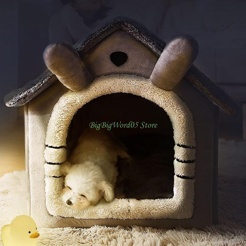 24TE Pet House Bed Indoor Warm Cave Plush Nest Sleeping Bed Lovely Cabin Puppy Winter for Cats and Small Dogs