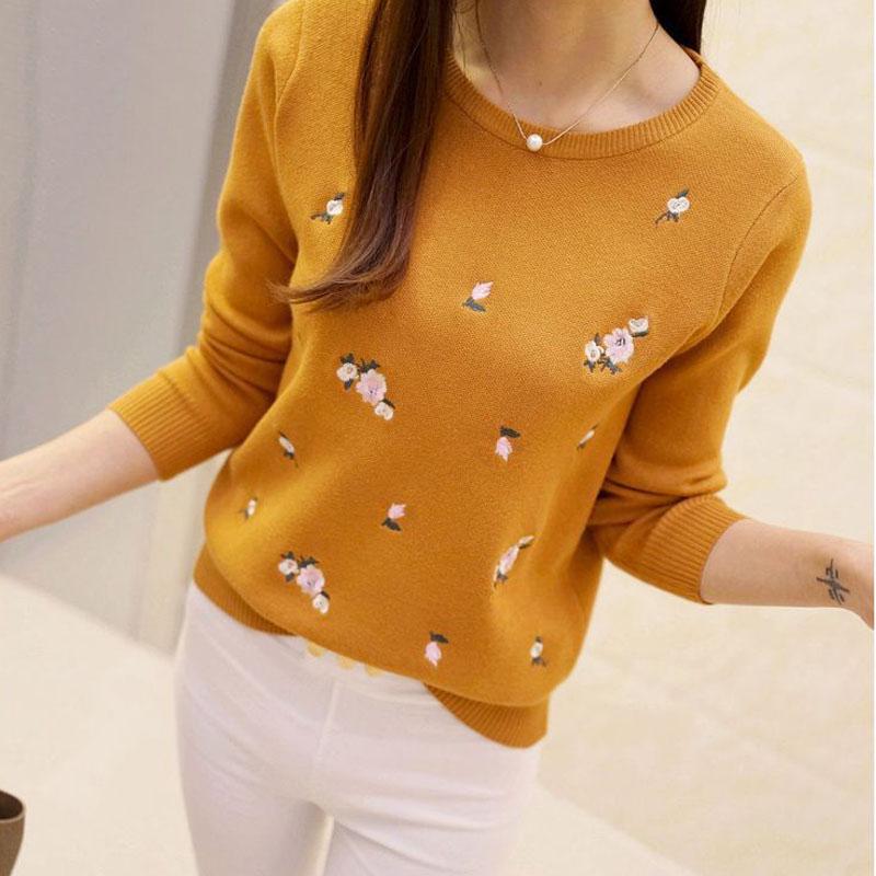 Dámský pletený svetr s květinovým vzorem pro ženy zimní svetr