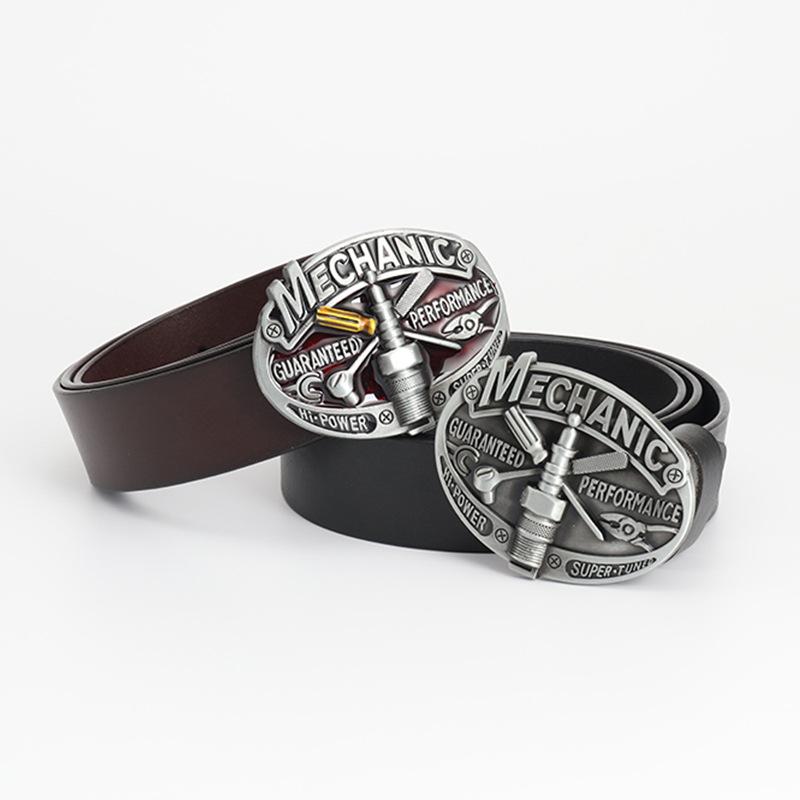 Retro New Men's Belt Cowhide Smooth Buckle Cowhide Belt Personalized Belt