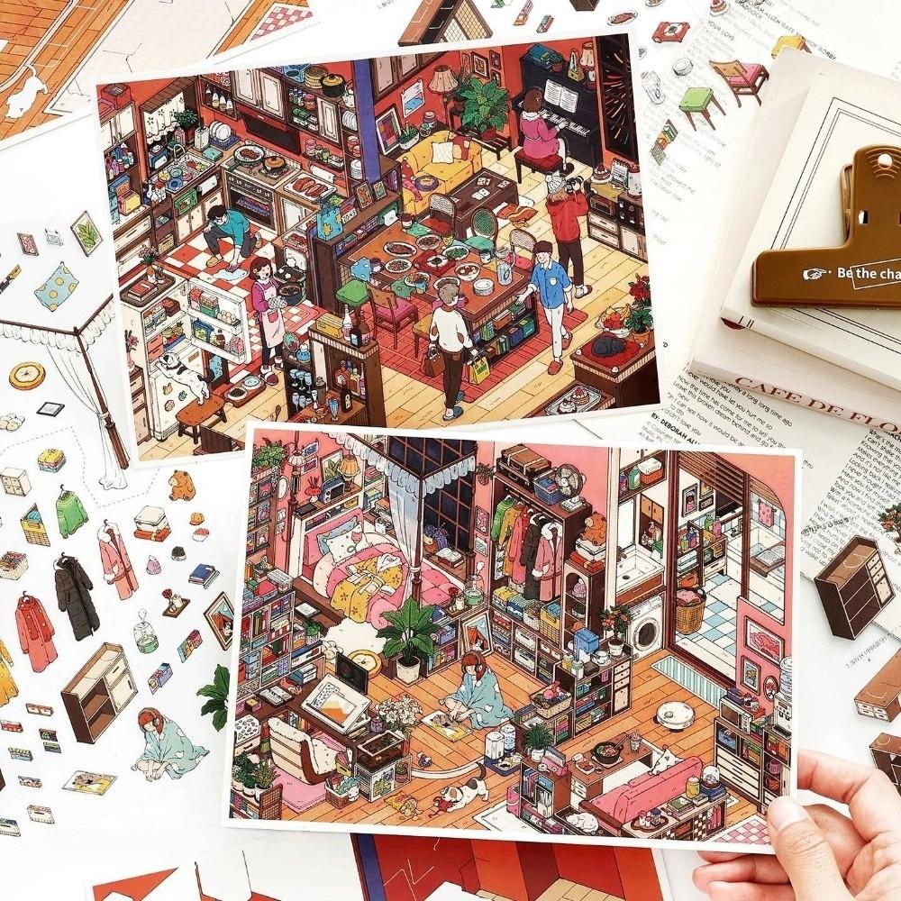 My Home Theme Cabin Scene Stickers PET Die-cut 3D Stacking Stickers Scrapbook Stickers Art Crafts
