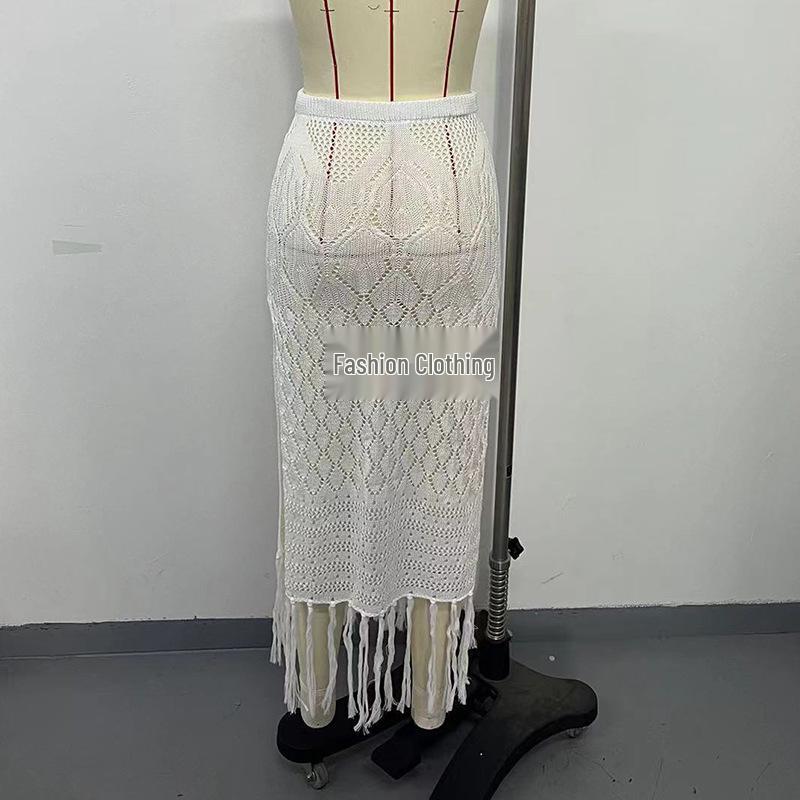 European-American High Slit Tassel Midi Skirt Beach Cover-Up