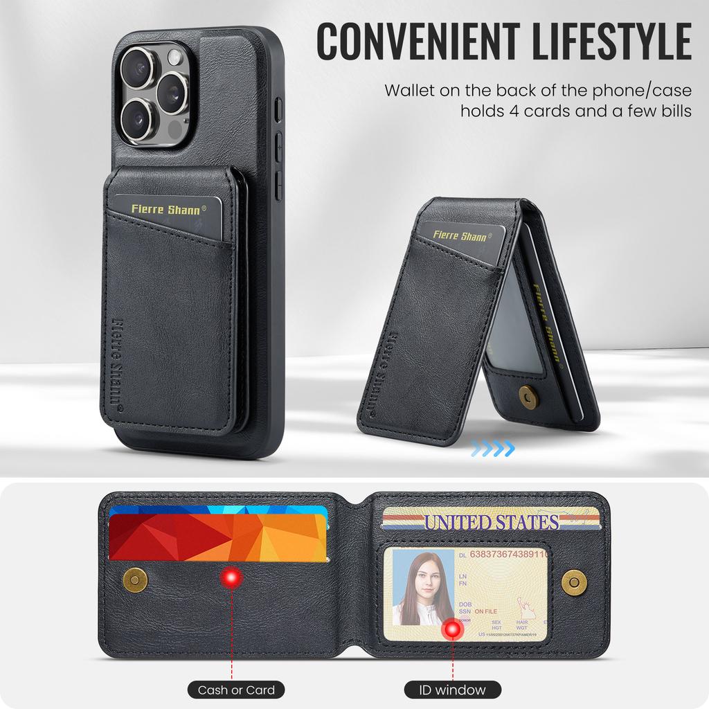 FIERRE SHANN 025 Style For iPhone 16 Pro Case Leather+TPU Detachable Card Slots Phone Cover