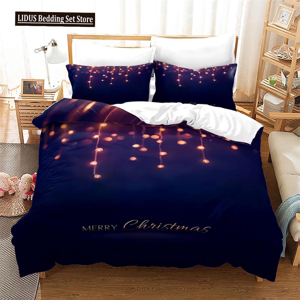 Christmas Duvet Cover Set King Size Snowflake Bells Pattern Festival Bedding Set Polyester Comforter Cover For Kids Boys Girls