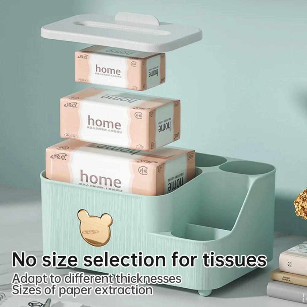 Household Tissue Storage Box Desktop Cartoon Little Bear Paper Boxes Phone Holder Design Tissue Box Divided Storage Paper Boxes