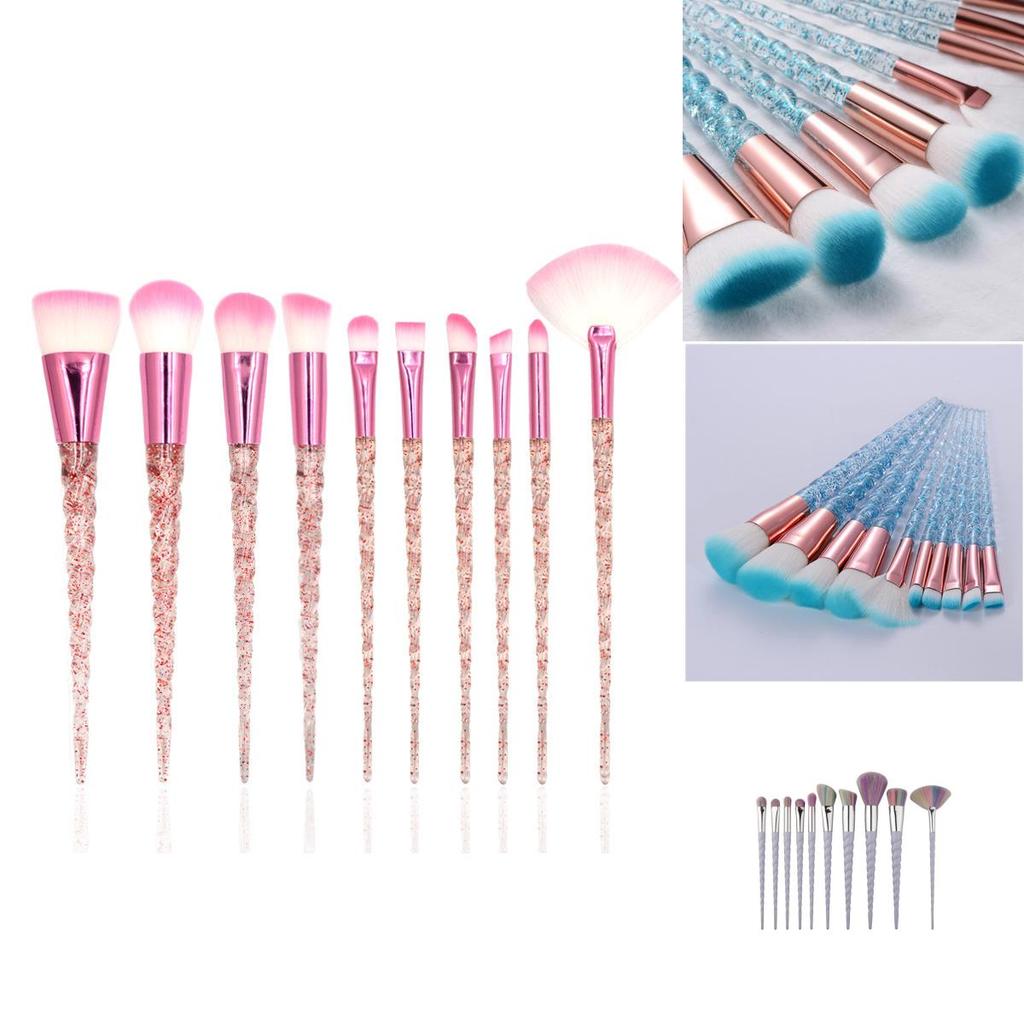 Unicorn Makeup Brush Set With Transparent Glitter Spiral Design For Makeup Enthusiasts