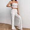 Summer Sling Pajamas Set Women Pants and Sleeveless Tops Set Round Neck Sleepwear Young Girls Cherry Print Loungewear Homewear Pyjamas