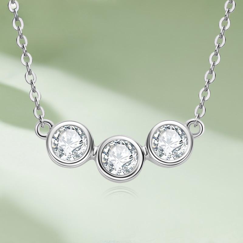 

D цвет 0,9CT круглое ожерелье с муассанитом круглой огранки для женщин, стерлинговое серебро 925 пробы, классическая подвеска-цепочка с пузырьками, роскошные ювелирные изделия