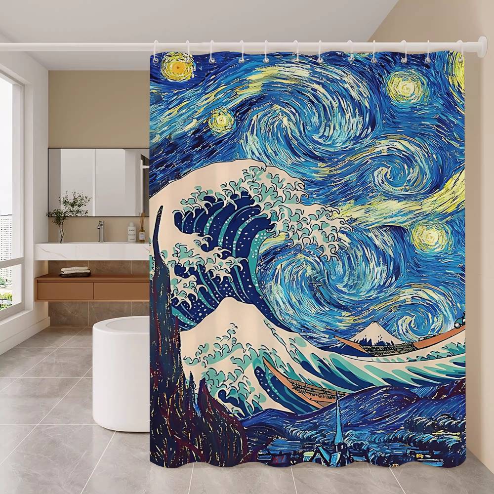 Art The Great Wave Shower Curtain Summer Beach Bathroom Decorative Shower Curtain, Waterproof