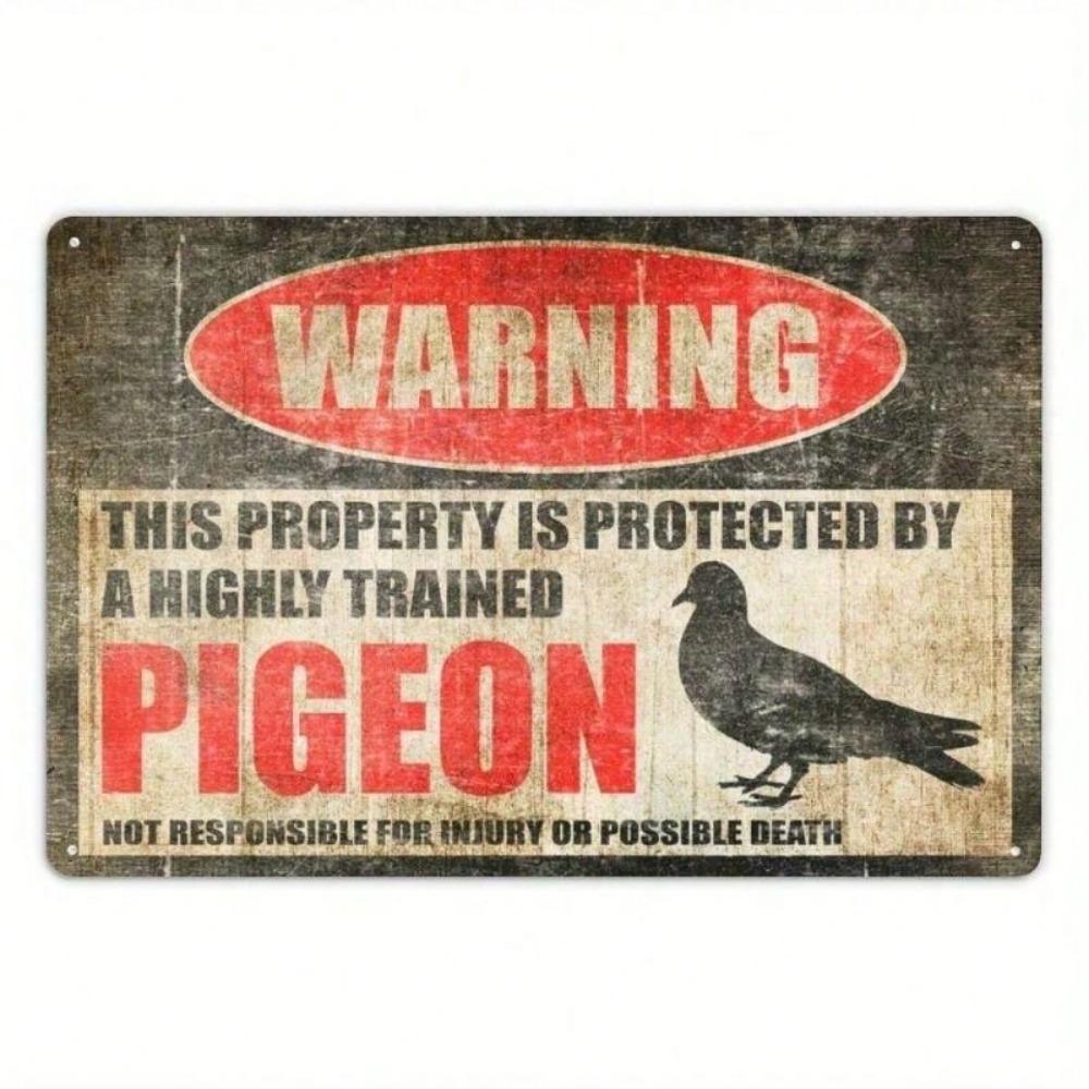 Vintage Metal Poster No Trespassing Sign Pigeon Wall Art for Garden