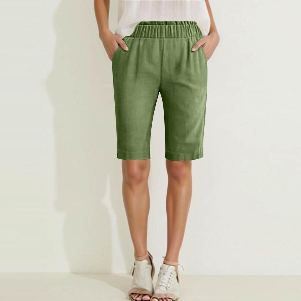 Damen Hohe Taille Einfarbig Freizeithose Trainingshose 1/2 Shorts