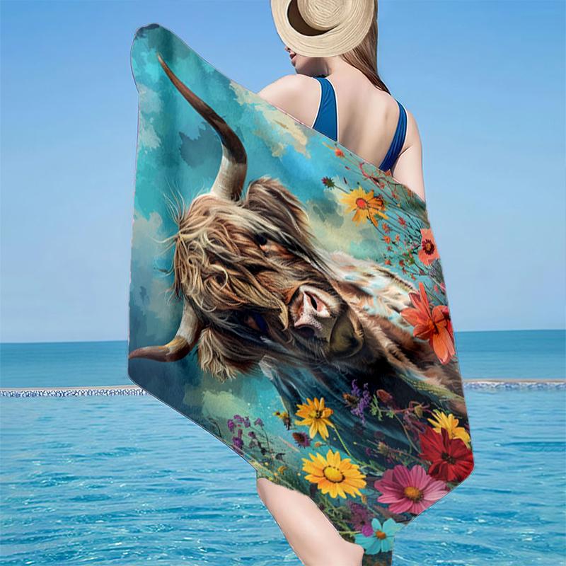 Cow In Flower Field Beach Towel, Super Soft Microfiber, Gift for Her/Him, Birthday, for Pool, Beach, Travel, Home Decor Fan gifts
