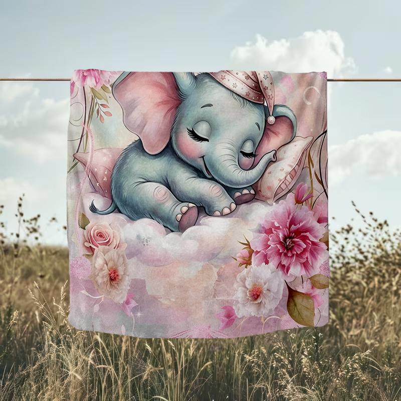 1PC Custom Name Elephant Dreams Flowers flannel blanket versatile,all-season throw suitable for the living room,bedroom,camping,travel,and gift