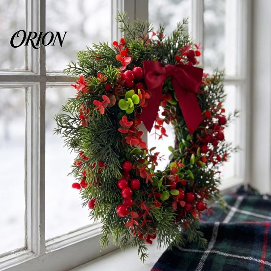 Weatherproof Winter Wreath for Porch Christmas with Red Berries Eucalyptus Pinecones, Artificial Front Door Natural Look Greenery Hanging Garland