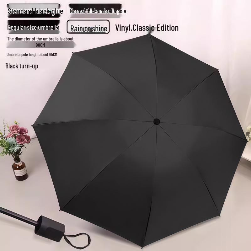 Large Dual-Use Umbrella for Sun and Rain, Manual Folding, Reinforced for Two, Black Glue Sunscreen, Suitable for Men and Women