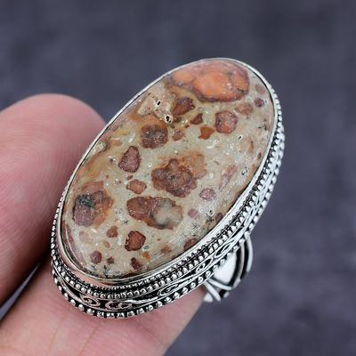 Natural Leopard Skin Jasper Gemstone Handmade 925 Sterling Silver Ring S.9 A6t76