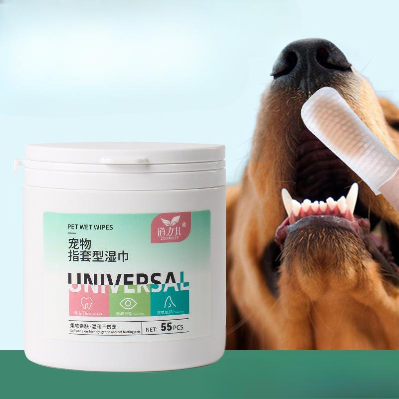 Doliqi Pet Finger Cots and Wet Wipes for Dog and Cat Oral Care Freshen Breath