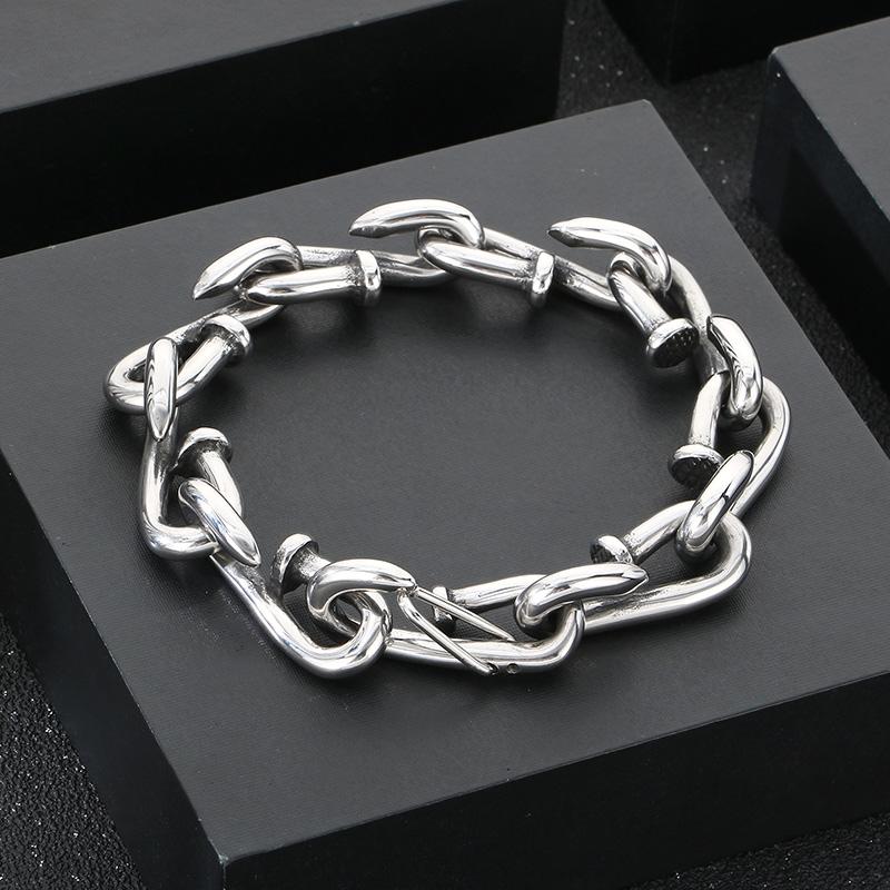 Domineering Nail Links Chunky Men's Bracelet Punk Personalized Stainless Steel Jewelry Polished Thick Party Accessories