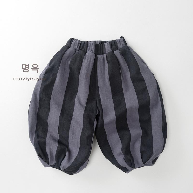 Korean Style Unisex Kids Striped Thickened Fleece Loose Wide Leg Trousers