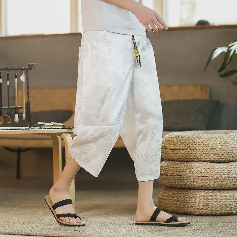 

Мужские свободные шаровары в китайском стиле из хлопка и льна - летние 8/9-Point Plus Size 3XL (165-180 jin)