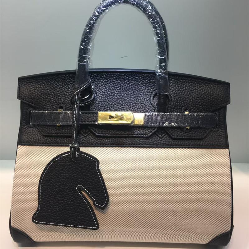 Cowhide with Canvas Platinum Bag New Trend Handbag Fashion Women's Bag Women's Bag