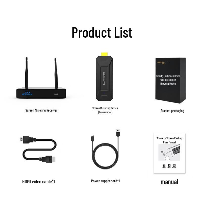 BOEGAM 4K HDMI Wireless Screen Mirroring Transmitter Set (CN Version)