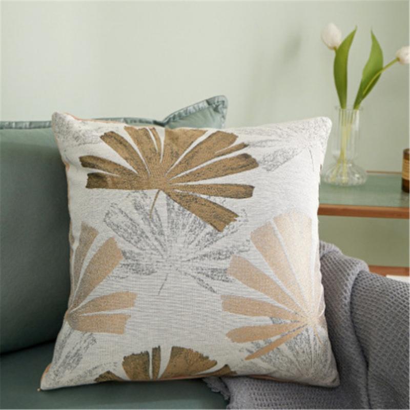 Leaf Pattern Jacquard Linen Pillow Cover Soft Textured Fabric Wrinkle Resistant Cushion Case For Living Room Bedroom