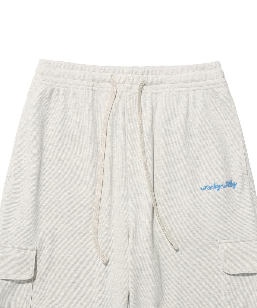WACKY WILLY Women'S Wide Fit Cargo Knit-Like Pants Oatmeal