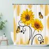 Sunflower Farmhouse Floral Shower Curtain with Yellow Butterfly Design, Abstract Botanical Artistic Nature Bathroom Decor