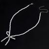 Elegant Pearl Zircon Bowknot Necklaces for Women Imitation Pearl Bow Choker Necklaces Exquisite Bowknot Tassel Pendant Necklace