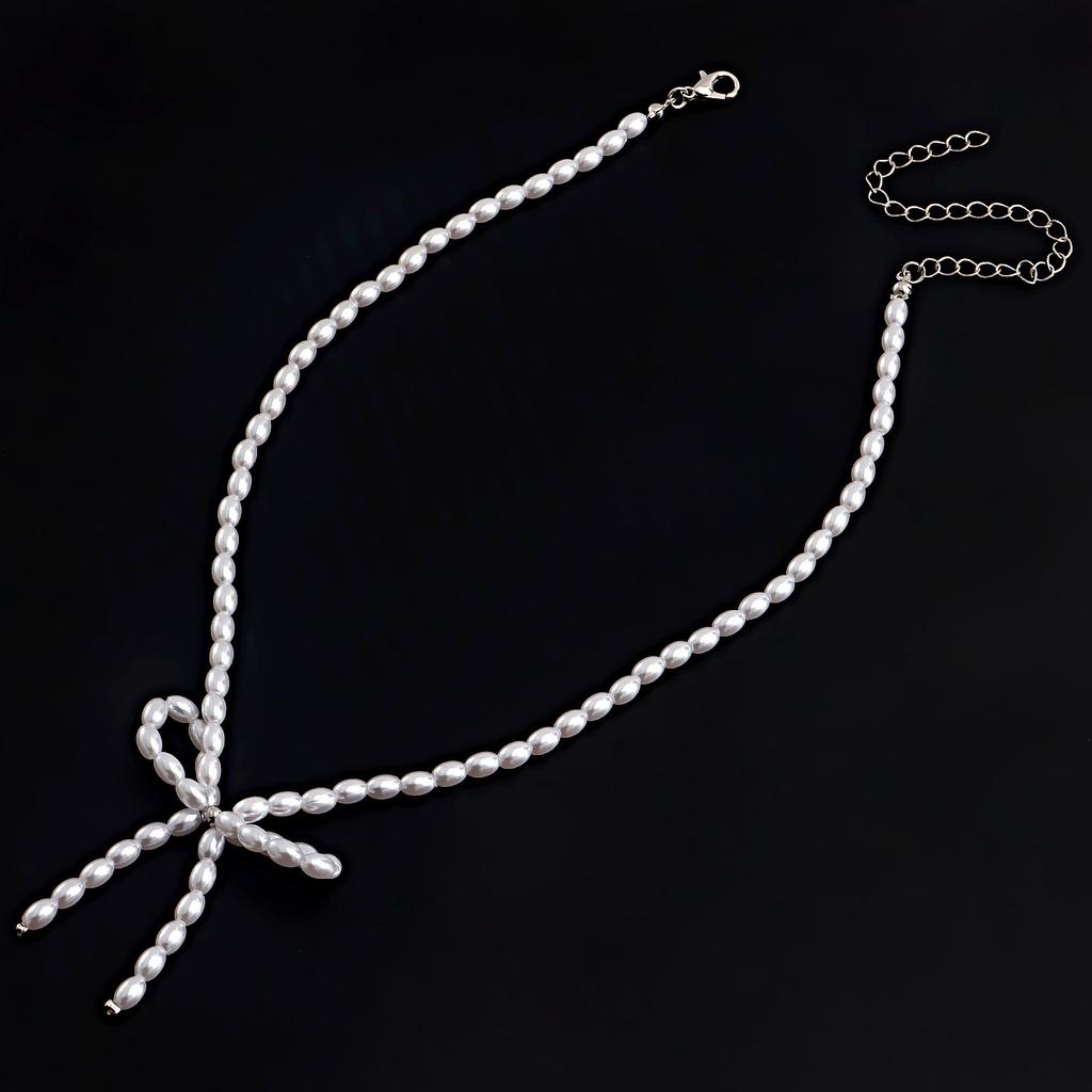 Elegant Pearl Zircon Bowknot Necklaces for Women Imitation Pearl Bow Choker Necklaces Exquisite Bowknot Tassel Pendant Necklace