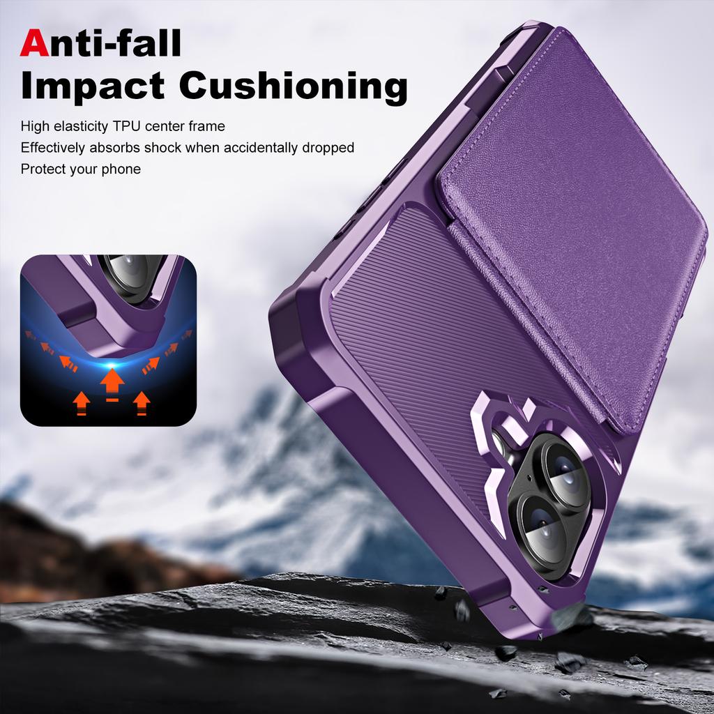 ZM11 For iPhone 16 Case Card Slot Kickstand PU+TPU Phone Cover