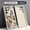 Luxury Butterfly Print Case For Samsung Galaxy S26 S25 Ultra S24 Plus S23 S22 Ultra Magnetic For Magsafe Liquid Silicone Cover