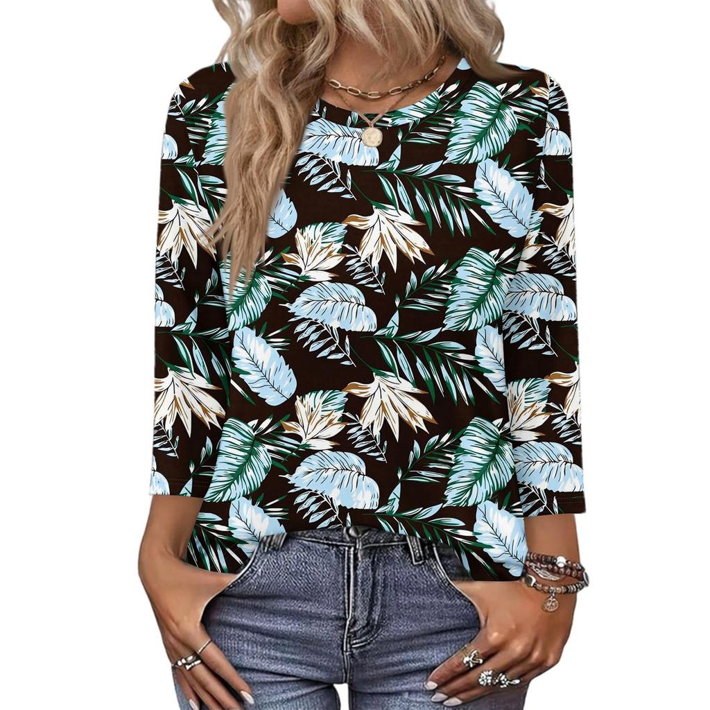 343/4 Sleeve Shirts For Women Cute Print Graphic Tees Blouses Casual Plus Size Basic Tops Pullover