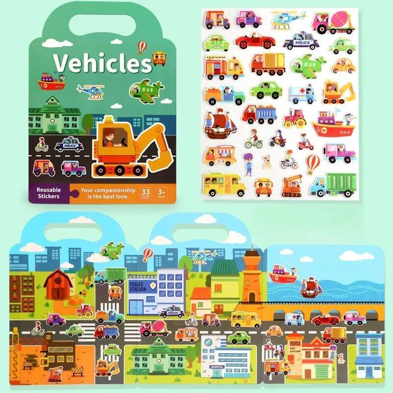 Reusable Scene Sticker Book DIY Puzzle Quiet Busy Paste A Book Cartoon Animal Learning Cognition Toys For Kids Gift