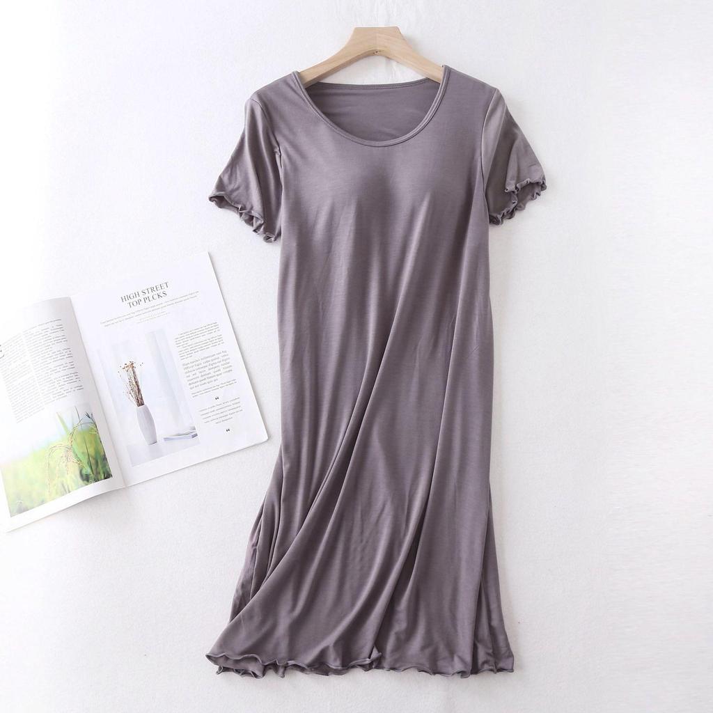 Women's Modal Nightgown with Ruffled Sleeves - Lightweight Pajamas or Casual Home Wear Dress