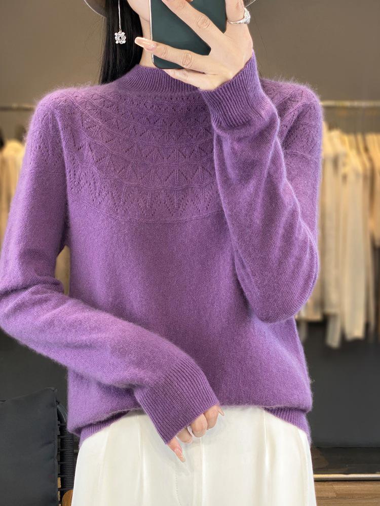 Cross-Border Autumn/Winter Women's Slim Fit Trendy Semi-High Neck Soft Knit Sweater.