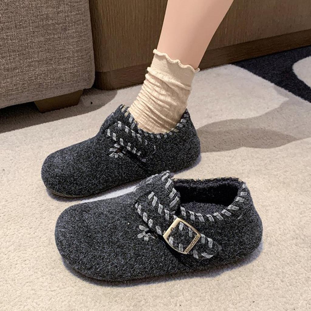 Wool Version~ Inner Height Increase 4cm Birkenstocks, Women's One-pedal Woolen Velvet Cotton Shoes, Lazy Single Shoes, All-inclusive Birkenstocks