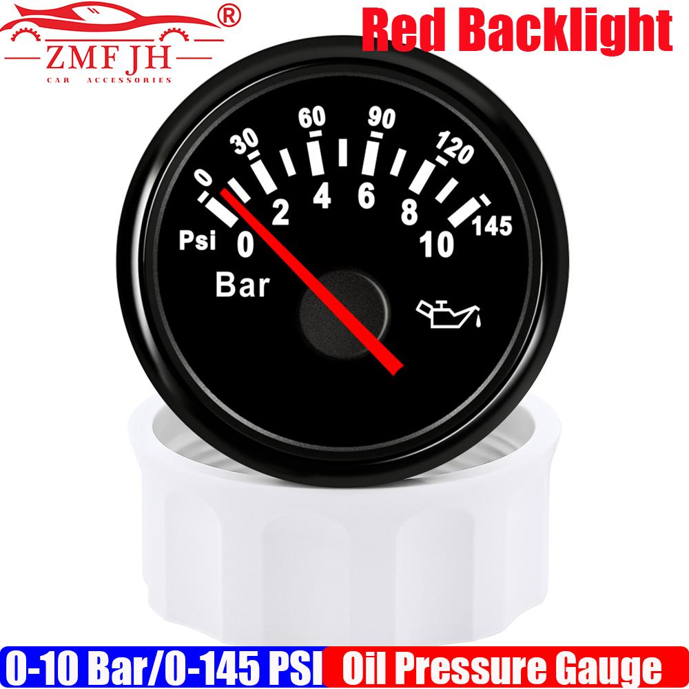 

ZMFJH Pointer 52MM Oil Pressure Gauge Red Backlight 0-5Bar,0-10Bar Oil Press Meter Indicator for Universal Car Marine Boat Yacht 10Bar BN