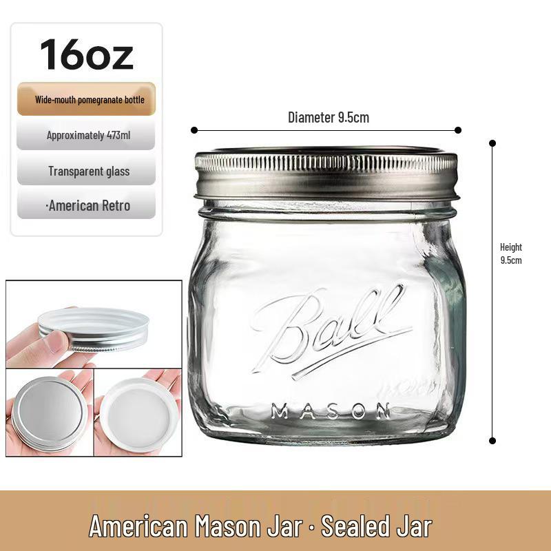 Retro Mason Glass Storage Jar with Lid - Food Grade Transparent Kitchen Container
