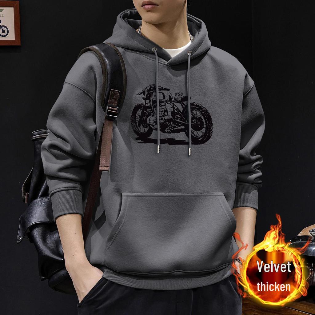 Men's Heavyweight Velvet-Lined Hooded Sweatshirt: Trendy American High Street Jacket for Autumn/Winter