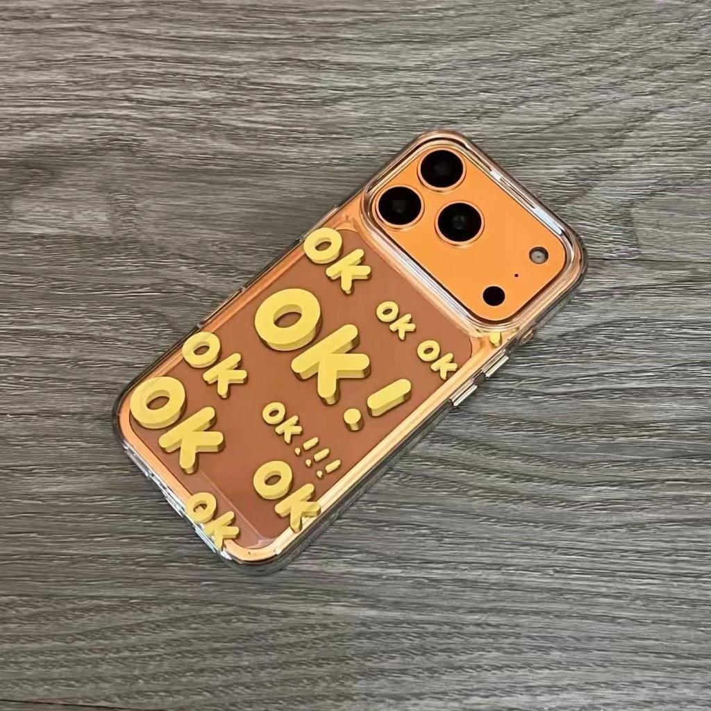 Ok English Letters Are Suitable for Apple 16/17Pro Mobile Phone Case IP15 Transparent 14 Personality 13 Large Holes 12 Space Case