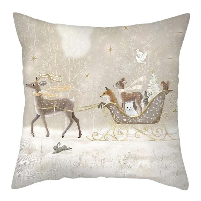 Home decoration in the snow forest elk Christmas print pillowcase bedroom living room sofa decoration pillowcase cushion cover