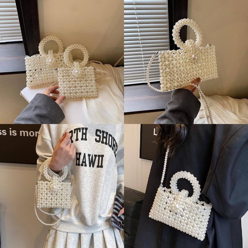 Elegant Lady Pearl Handbag Small Crossbody Bag Pvc With Pearl Embellishments For Daily Use