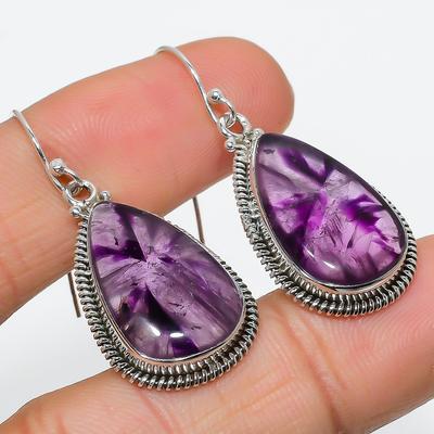 Natural Brazilian Amethyst Gemstone 925 Solid Sterling Silver Earring 1.75" m7V37