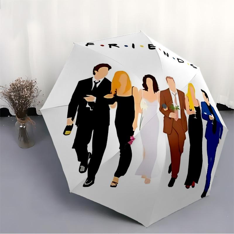 1 Stück Friends TV-Show Automatischer Faltregenschirm, Tragbares faltbares Design, 8-Rippen Eisenrahmen, Ganzjahres-Zufälliges Outdoor-Accessoire für Weihnachten Geburt