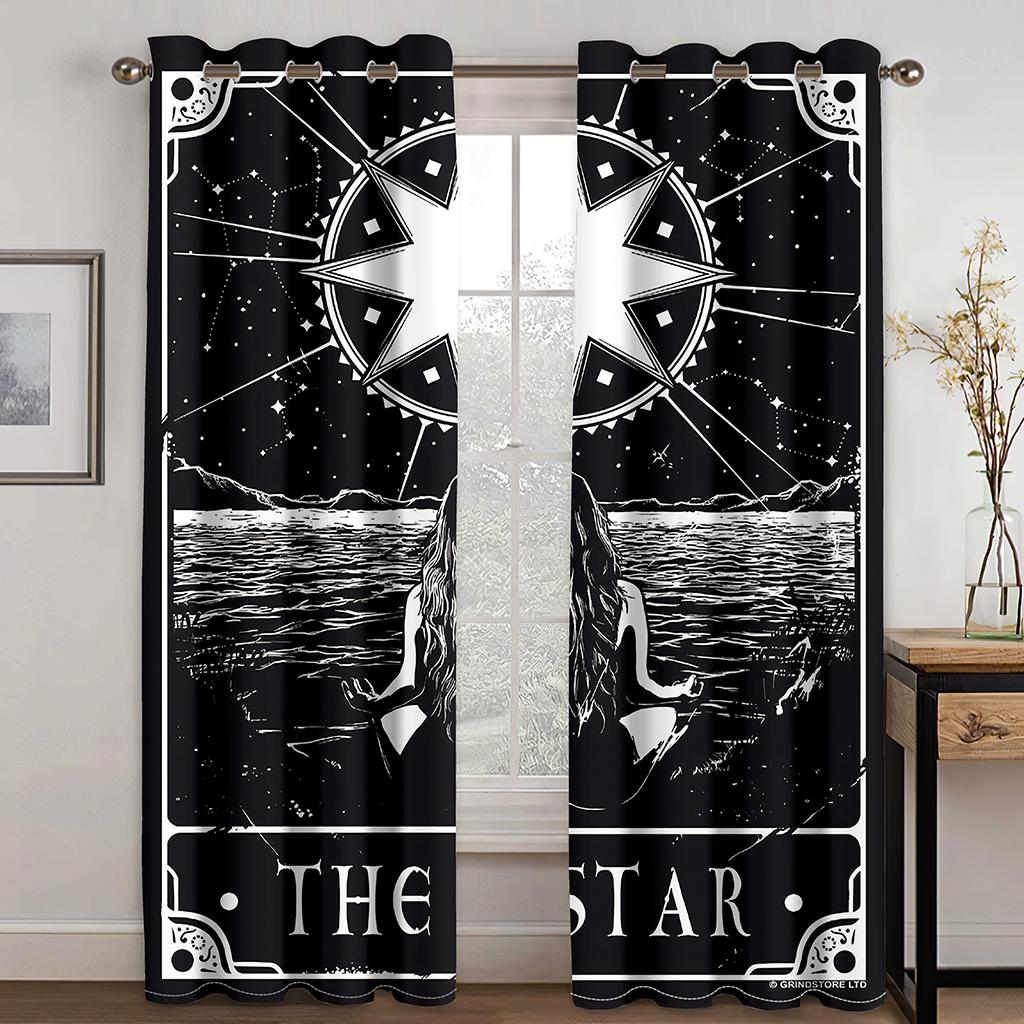 

Эстетичные шторы «Солнце и Луна», Черные, Темные, Духовный настенный декор, Декор комнаты для спальни, Затемняющие окно, 2 штуки 100W130H(CM)40x51in&Hook