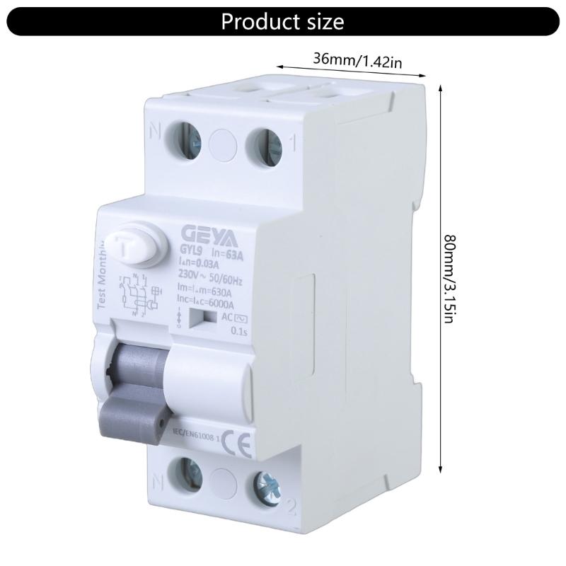 2P 63A Residual Current Circuit Breaker 2  Poles Din Rail Earth Leakage Current Breaker Safety Switches 30mA/100mA/300mA